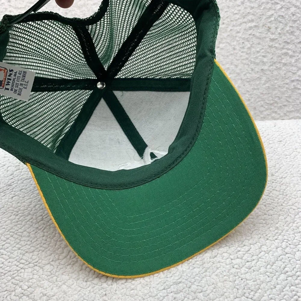 VTG Twins Oakland Athletics Trucker Hat Mens Snapback Green Yellow A's Logo MLB‎ - Picture 6 of 8